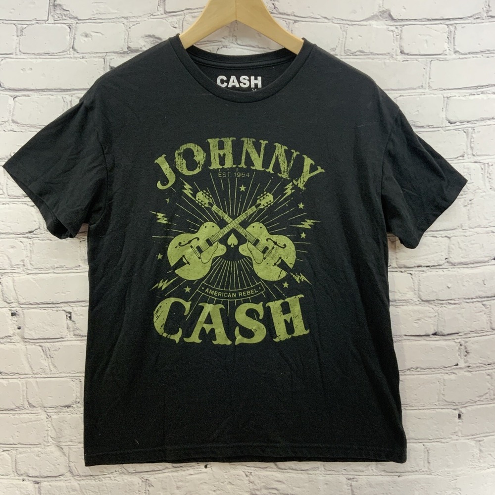 Johnny Cash T Shirt Mens Sz L Black Green‎ Decal